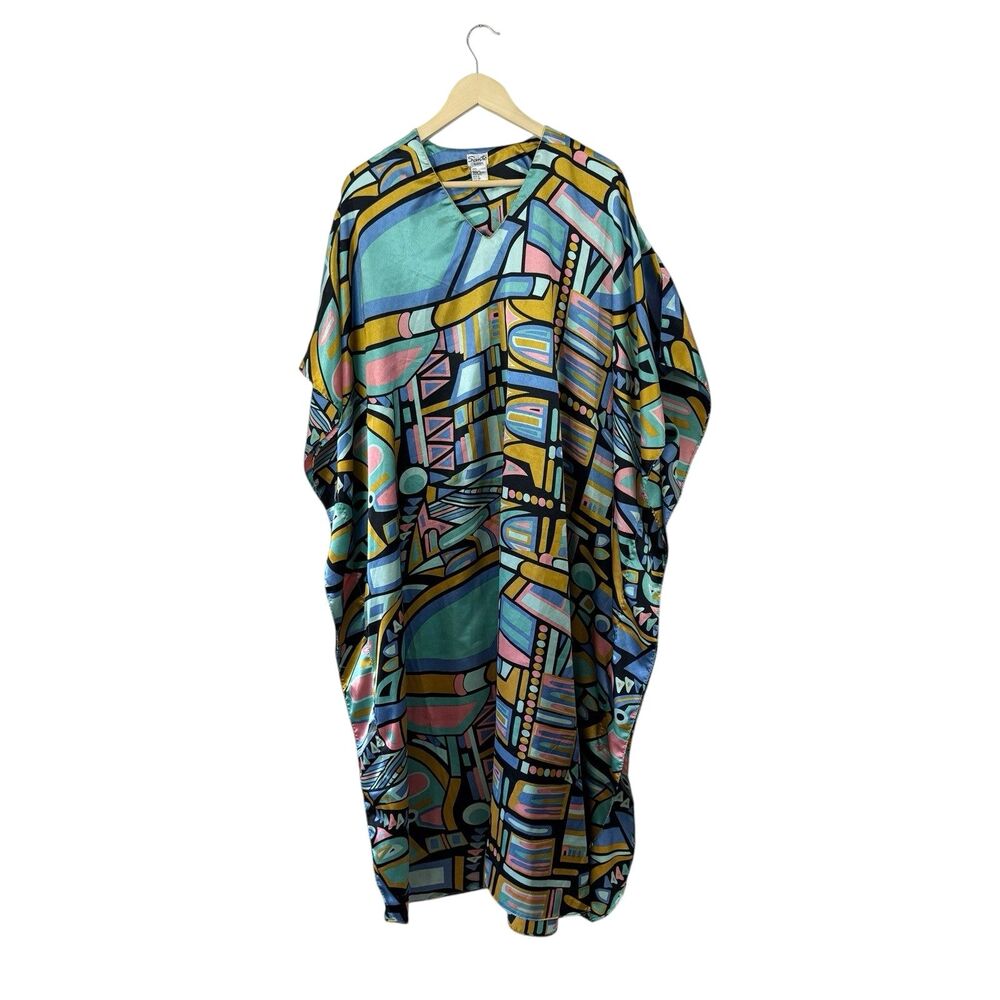 Sante Classics One Size Kaftan Maxi MuuMuu House Dress Colorful Womens READ